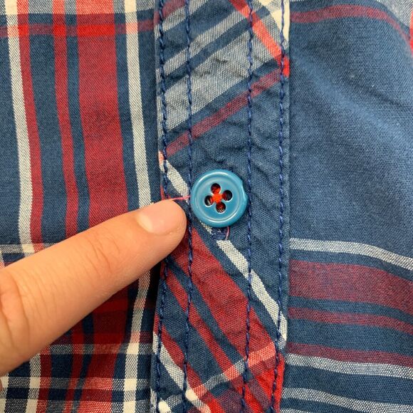 Buffalo David Bitton Shirt Mens L Large Navy Red Plaid Cotton Button Up *READ - Picture 12 of 14